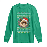Merry Christmas Ya Filthy Humans Cat Long Sleeve Shirt Funny Xmas Grumpy Cat - Wonder Print Shop