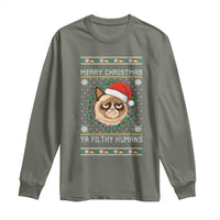 Merry Christmas Ya Filthy Humans Cat Long Sleeve Shirt Funny Xmas Grumpy Cat - Wonder Print Shop