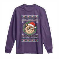 Merry Christmas Ya Filthy Humans Cat Long Sleeve Shirt Funny Xmas Grumpy Cat - Wonder Print Shop