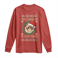Merry Christmas Ya Filthy Humans Cat Long Sleeve Shirt Funny Xmas Grumpy Cat - Wonder Print Shop