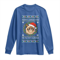 Merry Christmas Ya Filthy Humans Cat Long Sleeve Shirt Funny Xmas Grumpy Cat - Wonder Print Shop
