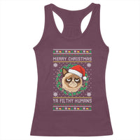 Merry Christmas Ya Filthy Humans Cat Racerback Tank Top Funny Xmas Grumpy Cat - Wonder Print Shop