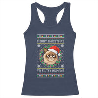 Merry Christmas Ya Filthy Humans Cat Racerback Tank Top Funny Xmas Grumpy Cat - Wonder Print Shop
