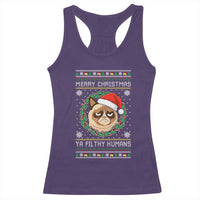 Merry Christmas Ya Filthy Humans Cat Racerback Tank Top Funny Xmas Grumpy Cat - Wonder Print Shop