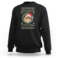 Merry Christmas Ya Filthy Humans Cat Sweatshirt Funny Xmas Grumpy Cat - Wonder Print Shop