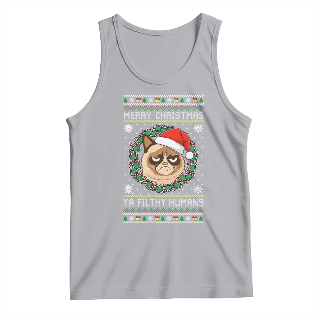 Merry Christmas Ya Filthy Humans Cat Tank Top Funny Xmas Grumpy Cat - Wonder Print Shop