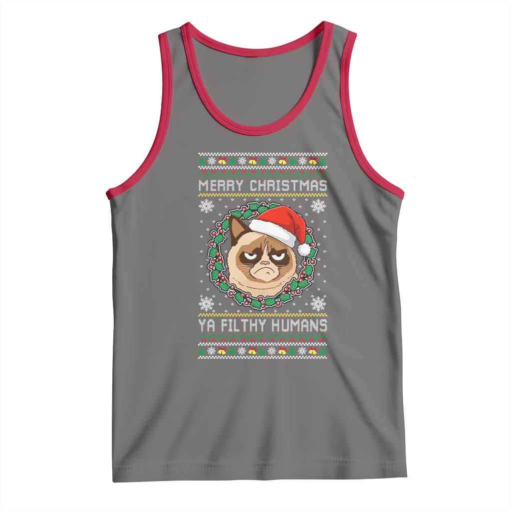 Merry Christmas Ya Filthy Humans Cat Tank Top Funny Xmas Grumpy Cat - Wonder Print Shop
