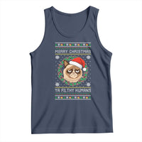 Merry Christmas Ya Filthy Humans Cat Tank Top Funny Xmas Grumpy Cat - Wonder Print Shop