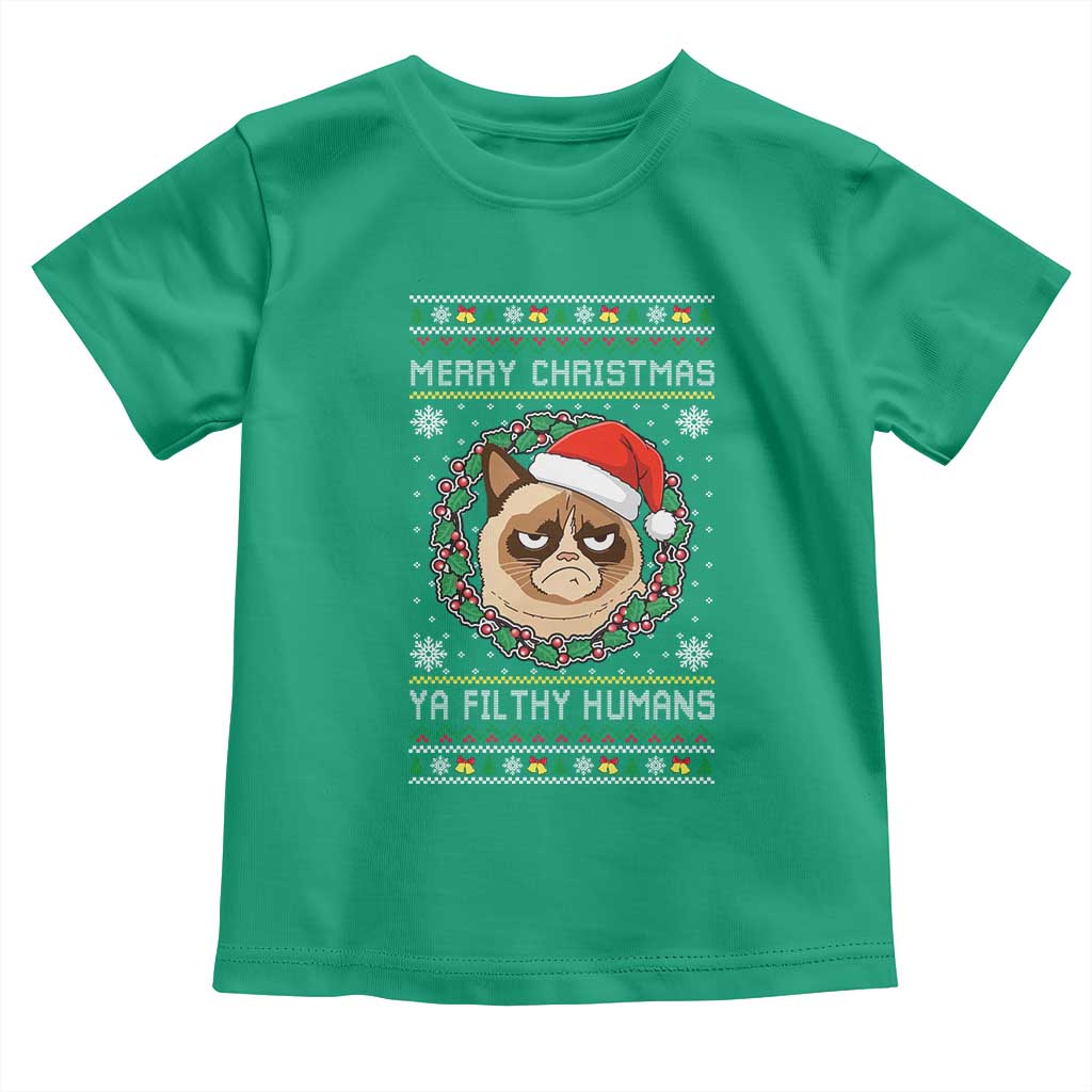 Merry Christmas Ya Filthy Humans Cat Toddler T Shirt Funny Xmas Grumpy Cat - Wonder Print Shop