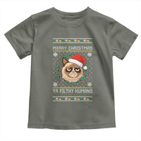 Merry Christmas Ya Filthy Humans Cat Toddler T Shirt Funny Xmas Grumpy Cat - Wonder Print Shop