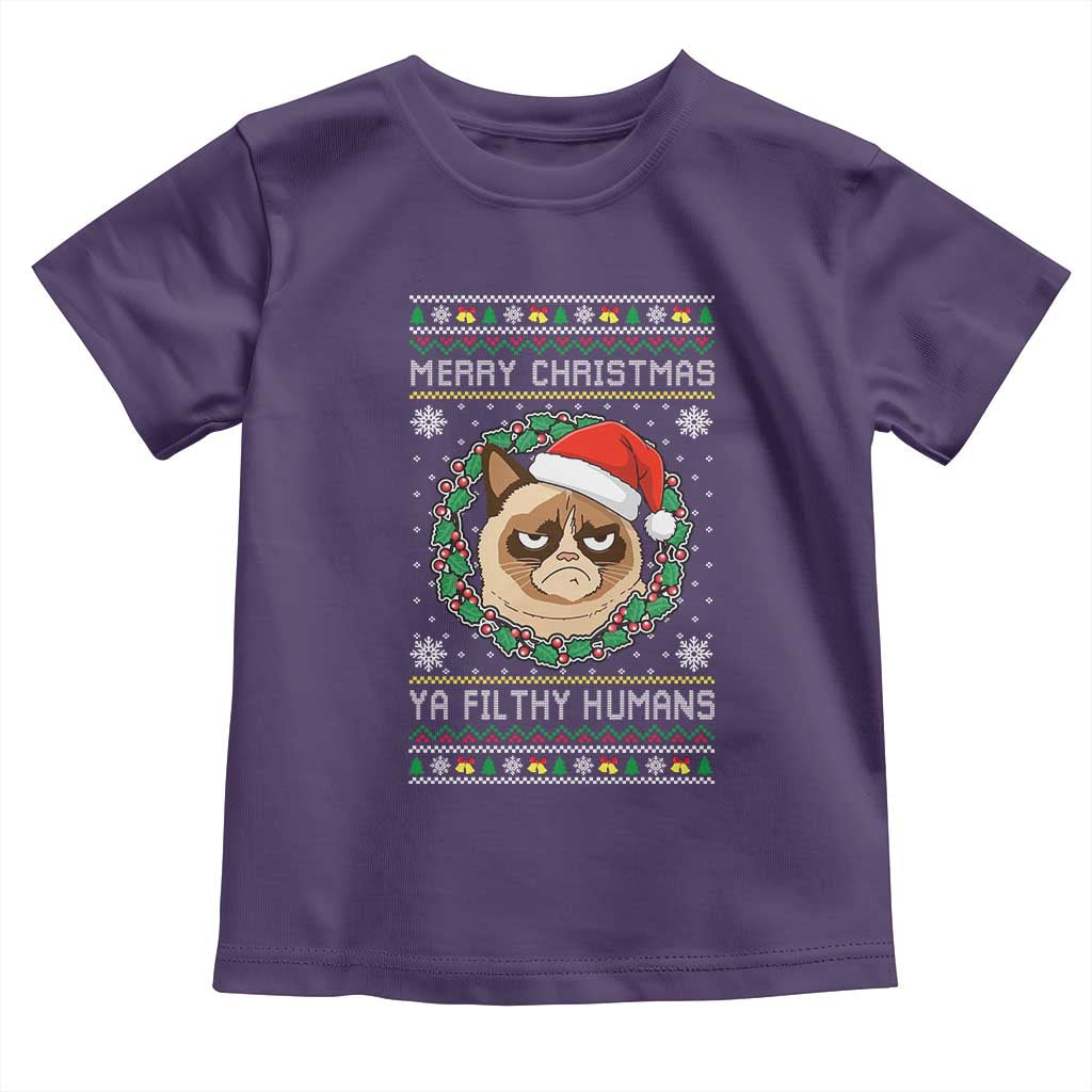 Merry Christmas Ya Filthy Humans Cat Toddler T Shirt Funny Xmas Grumpy Cat - Wonder Print Shop