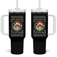 Merry Christmas Ya Filthy Humans Cat Tumbler With Handle Funny Xmas Grumpy Cat - Wonder Print Shop