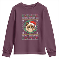 Merry Christmas Ya Filthy Humans Cat Youth Sweatshirt Funny Xmas Grumpy Cat - Wonder Print Shop