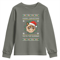 Merry Christmas Ya Filthy Humans Cat Youth Sweatshirt Funny Xmas Grumpy Cat - Wonder Print Shop