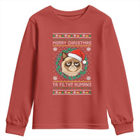 Merry Christmas Ya Filthy Humans Cat Youth Sweatshirt Funny Xmas Grumpy Cat - Wonder Print Shop