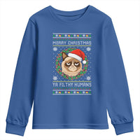 Merry Christmas Ya Filthy Humans Cat Youth Sweatshirt Funny Xmas Grumpy Cat - Wonder Print Shop