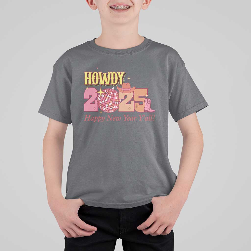 Howdy 2025 T Shirt For Kid Happy New Year Y'all Sparkling Cowgirl