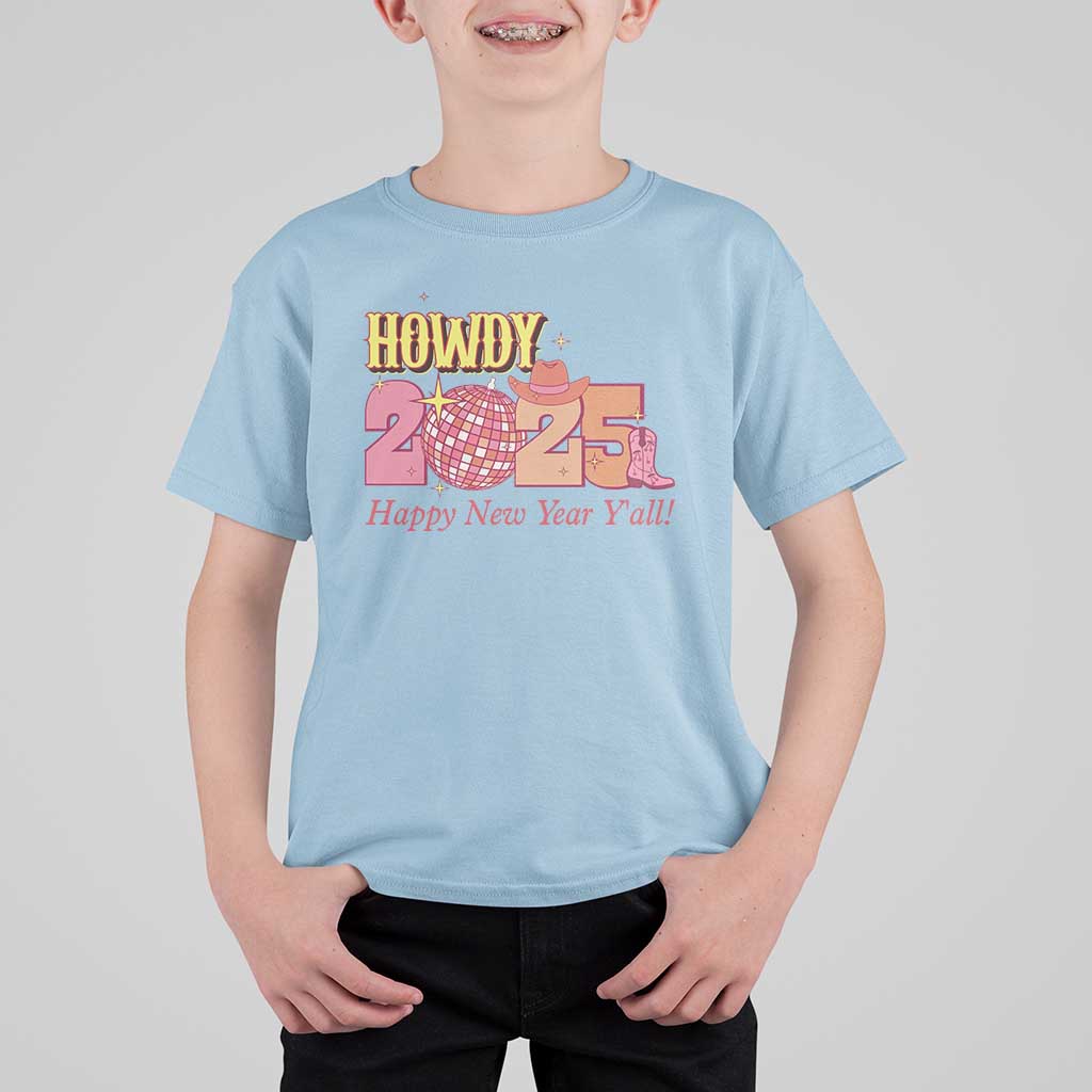 Howdy 2025 T Shirt For Kid Happy New Year Y'all Sparkling Cowgirl