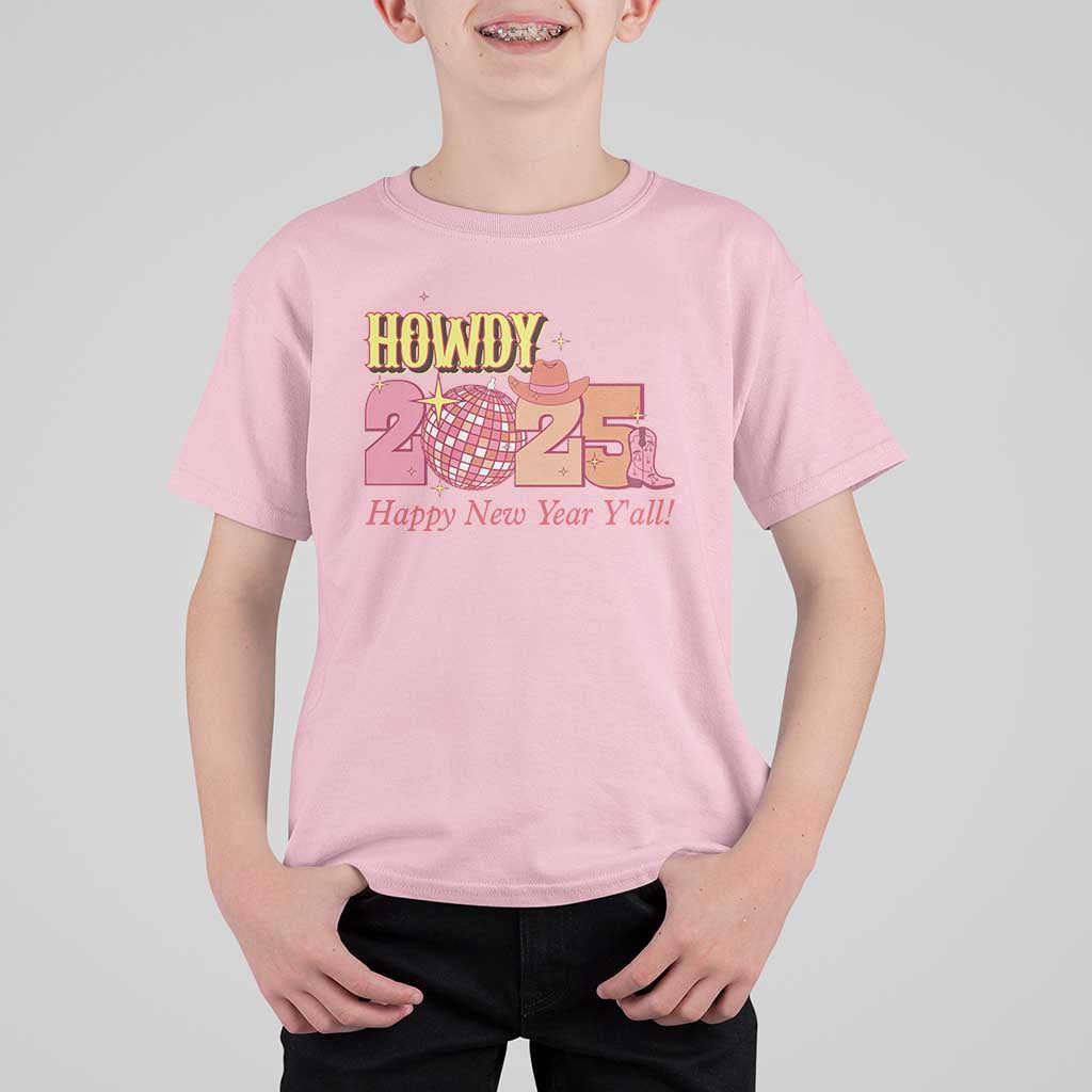 Howdy 2025 T Shirt For Kid Happy New Year Y'all Sparkling Cowgirl