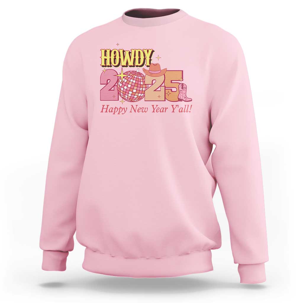 Howdy 2025 Sweatshirt Happy New Year Y'all Sparkling Cowgirl