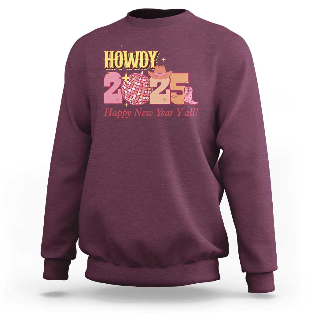 Howdy 2025 Sweatshirt Happy New Year Y'all Sparkling Cowgirl