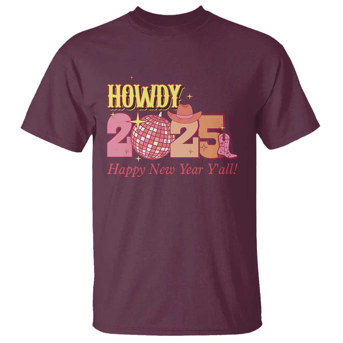 Howdy 2025 T Shirt Happy New Year Y'all Sparkling Cowgirl - Wonder Print Shop