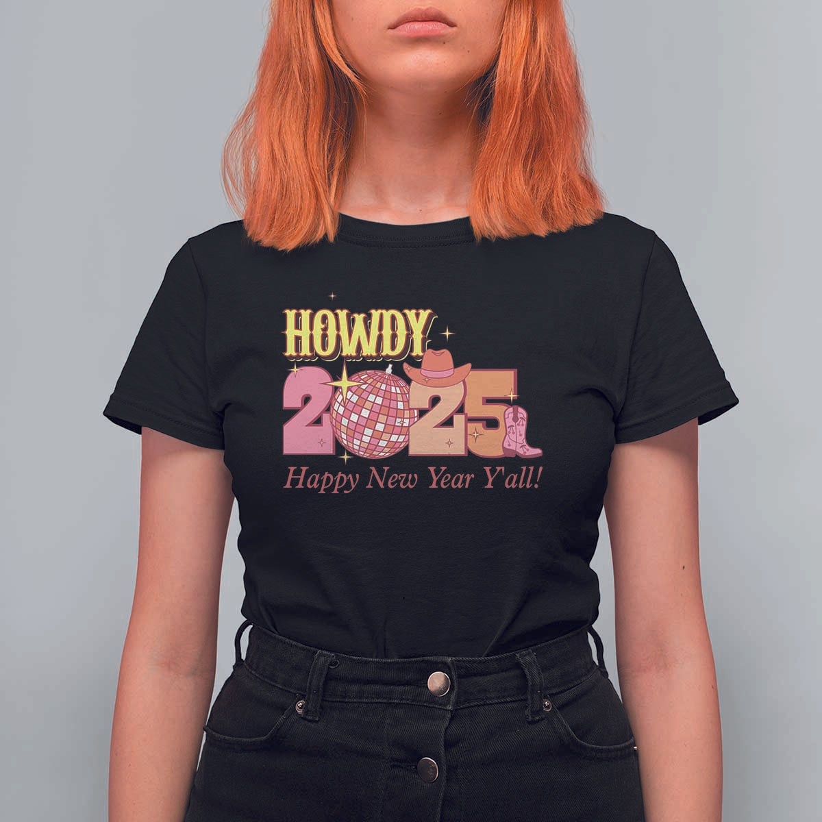 Howdy 2025 T Shirt For Women Happy New Year Y'all Sparkling Cowgirl - Wonder Print Shop