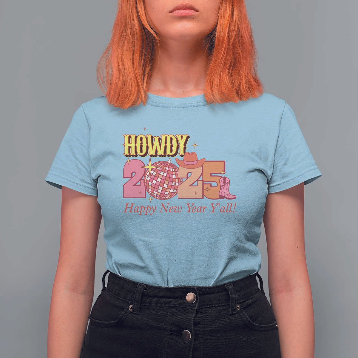 Howdy 2025 T Shirt For Women Happy New Year Y'all Sparkling Cowgirl - Wonder Print Shop