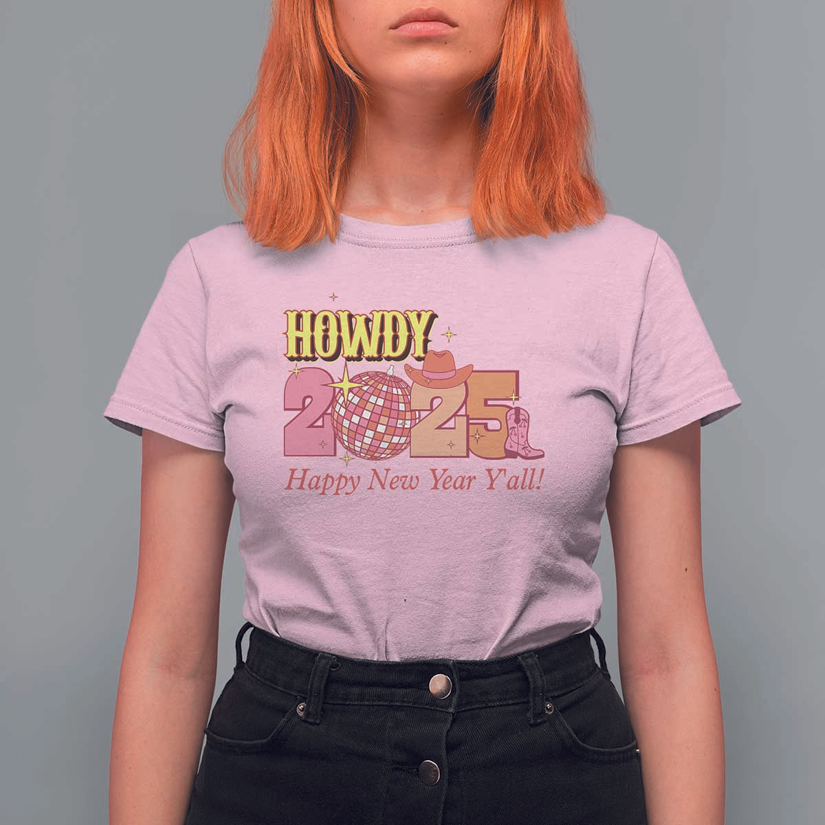 Howdy 2025 T Shirt For Women Happy New Year Y'all Sparkling Cowgirl - Wonder Print Shop