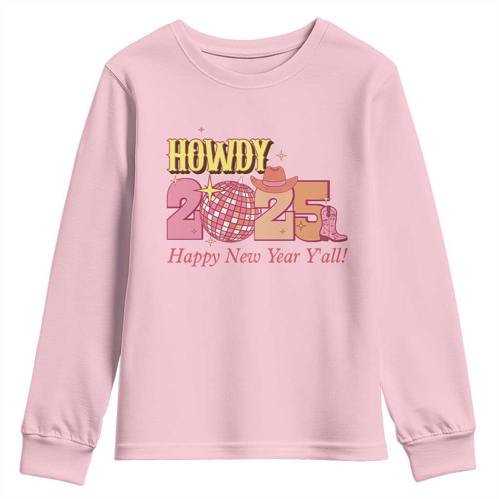 Howdy 2025 Youth Sweatshirt Happy New Year Y'all Sparkling Cowgirl
