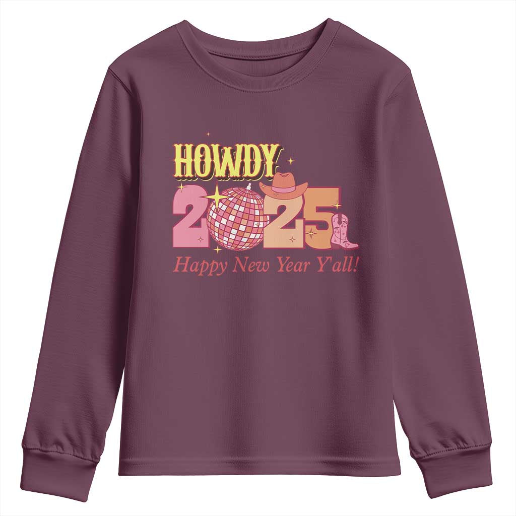 Howdy 2025 Youth Sweatshirt Happy New Year Y'all Sparkling Cowgirl