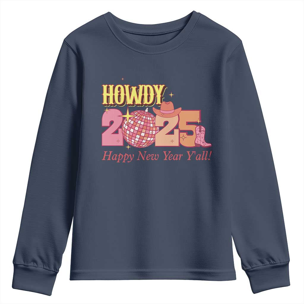 Howdy 2025 Youth Sweatshirt Happy New Year Y'all Sparkling Cowgirl