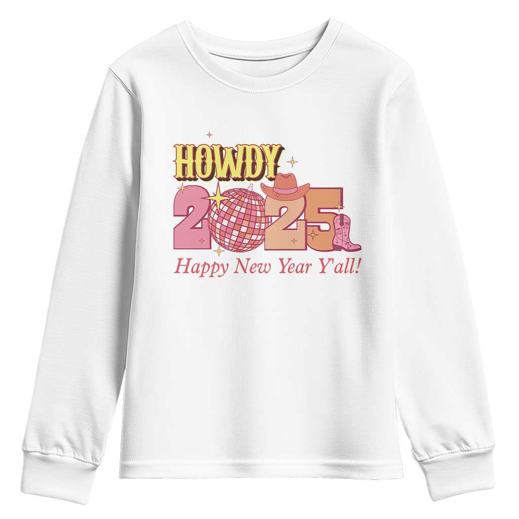 Howdy 2025 Youth Sweatshirt Happy New Year Y'all Sparkling Cowgirl
