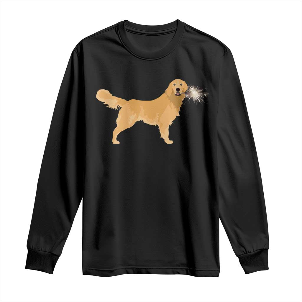 Funny Golden Retriever Dog New Year 2025 Fireworks Long Sleeve Shirt