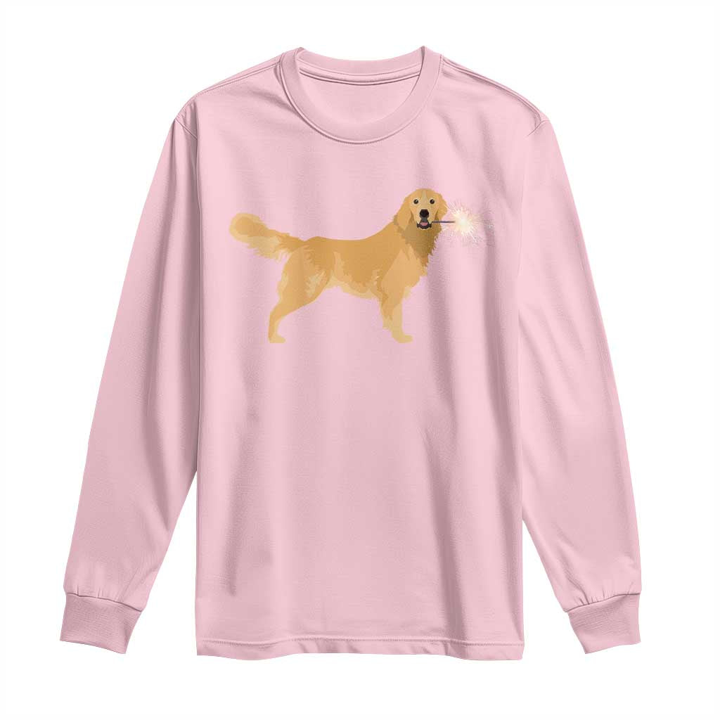 Funny Golden Retriever Dog New Year 2025 Fireworks Long Sleeve Shirt