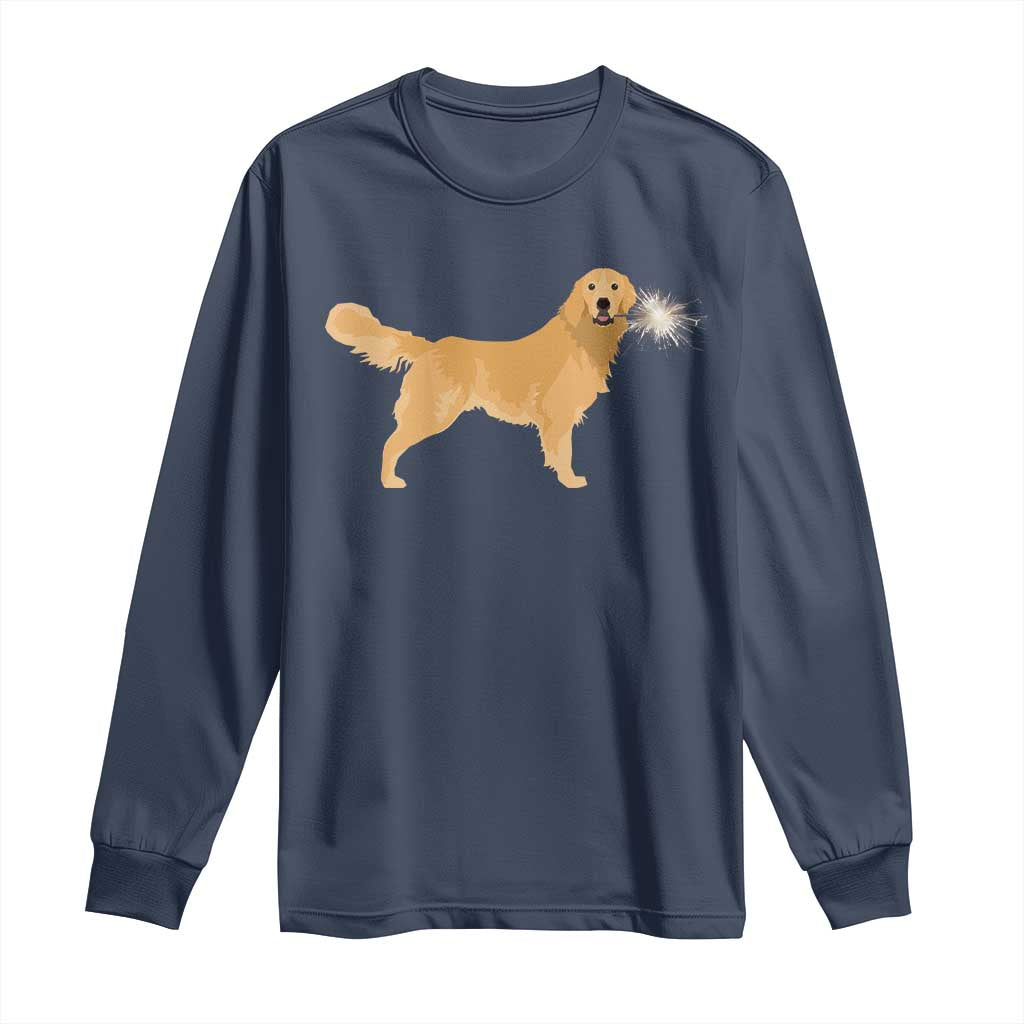 Funny Golden Retriever Dog New Year 2025 Fireworks Long Sleeve Shirt