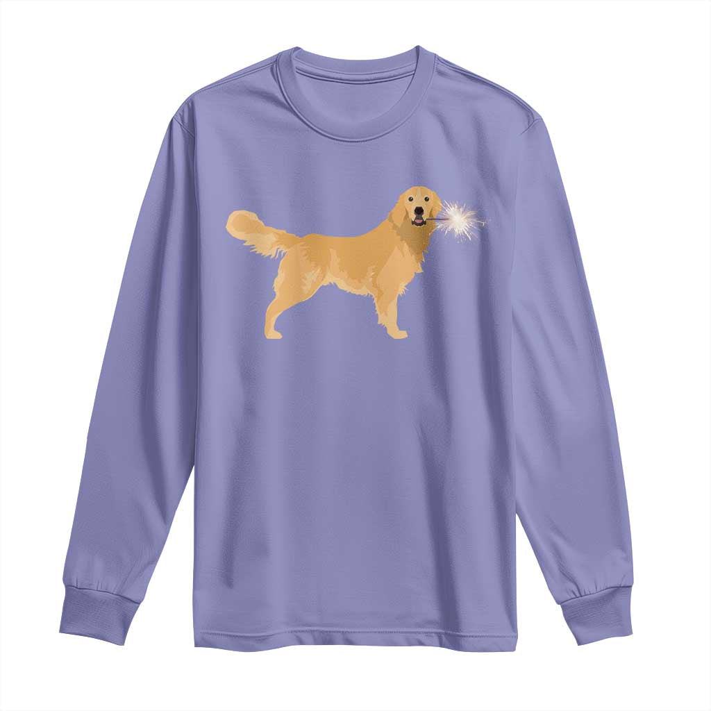 Funny Golden Retriever Dog New Year 2025 Fireworks Long Sleeve Shirt