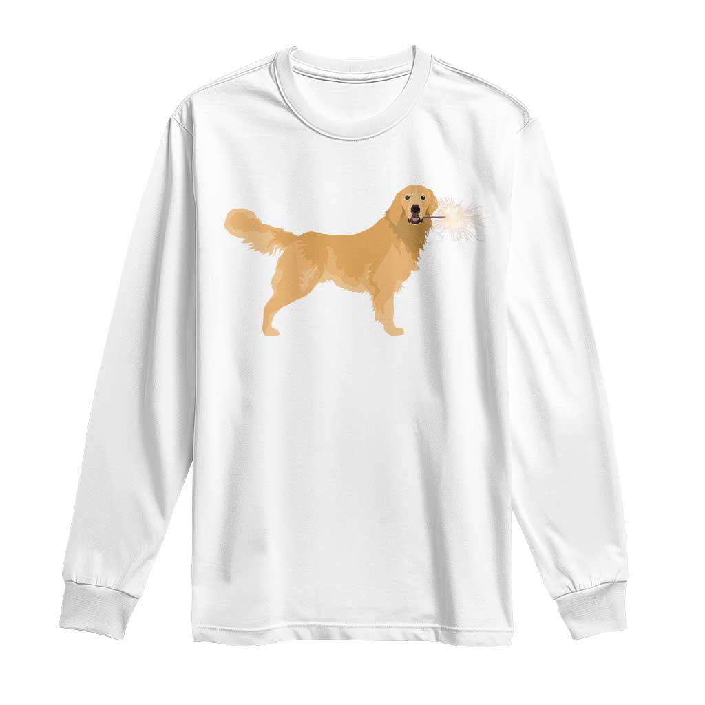 Funny Golden Retriever Dog New Year 2025 Fireworks Long Sleeve Shirt