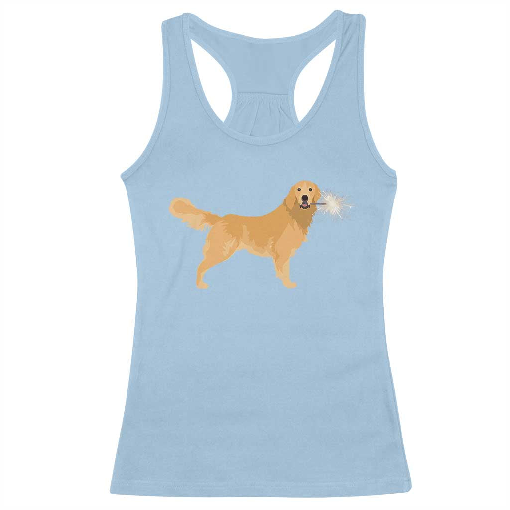 Funny Golden Retriever Dog New Year 2025 Fireworks Racerback Tank Top