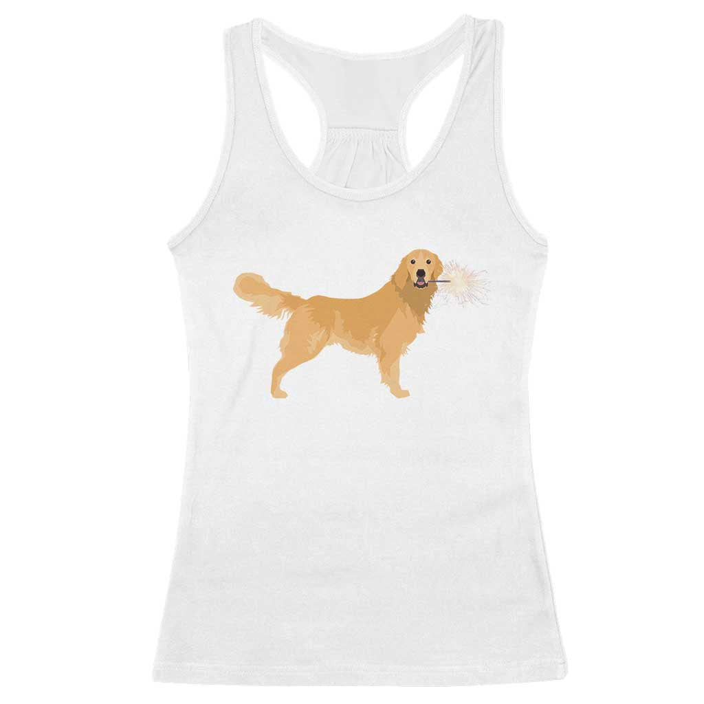 Funny Golden Retriever Dog New Year 2025 Fireworks Racerback Tank Top