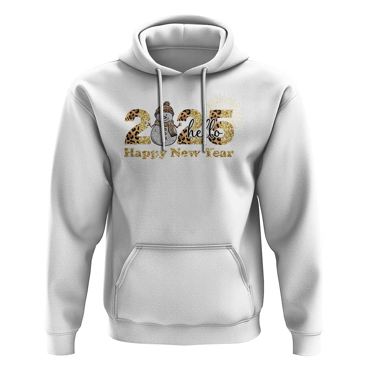 Hello 2025 Happy New Year Hoodie Fireworks Snowman