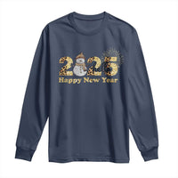 Hello 2025 Happy New Year Long Sleeve Shirt Fireworks Snowman