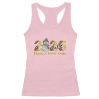 Hello 2025 Happy New Year Racerback Tank Top Fireworks Snowman