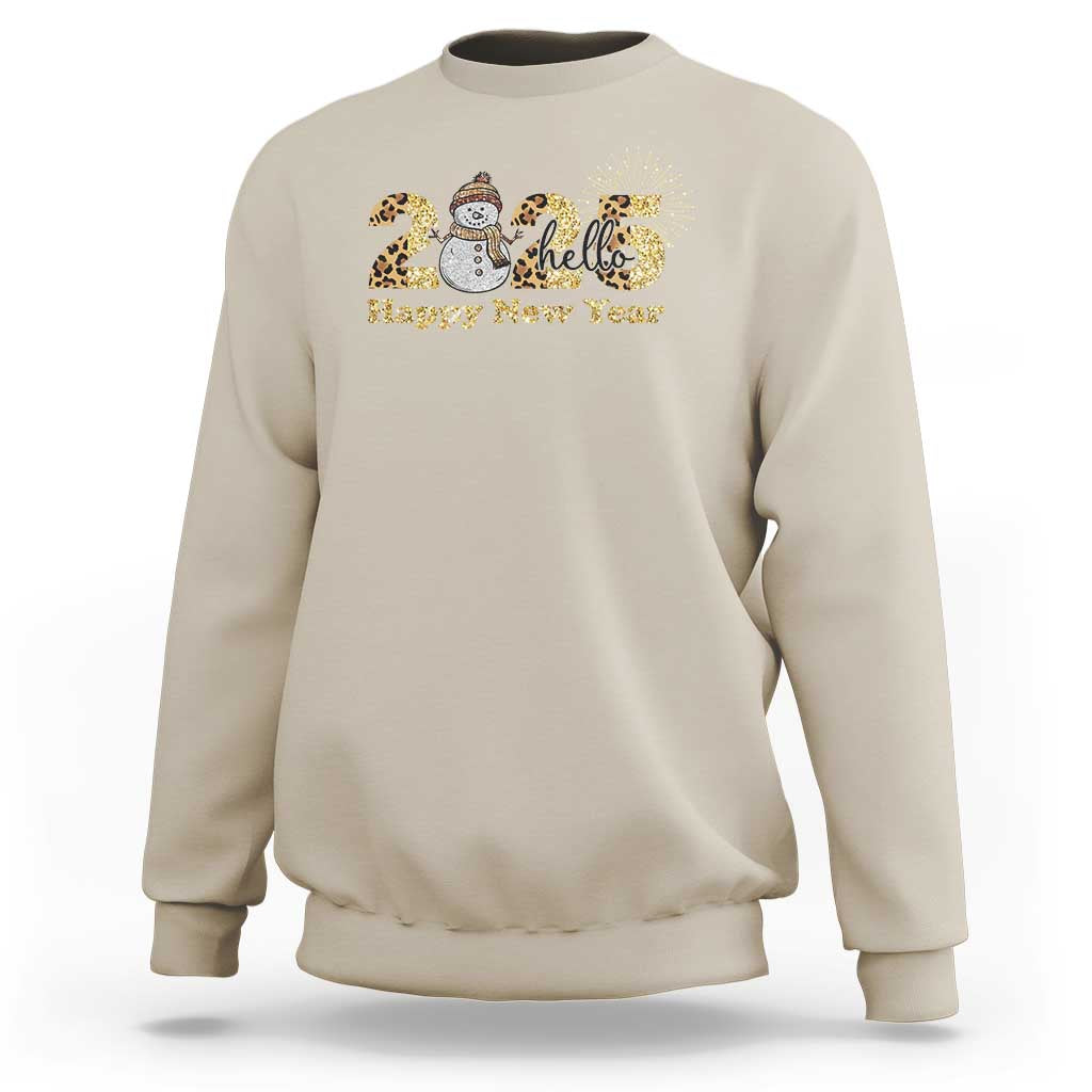 Hello 2025 Happy New Year Sweatshirt Fireworks Snowman - Wonder Print Shop