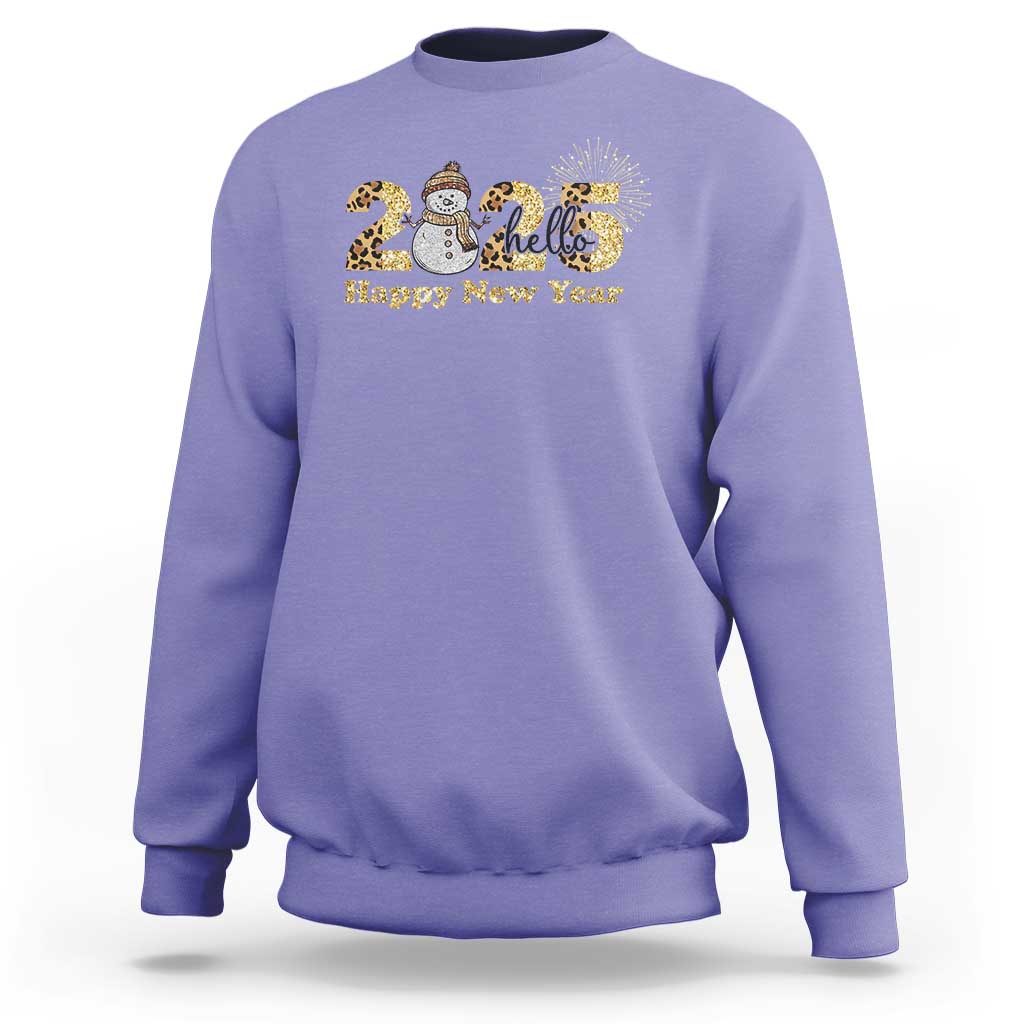 Hello 2025 Happy New Year Sweatshirt Fireworks Snowman - Wonder Print Shop