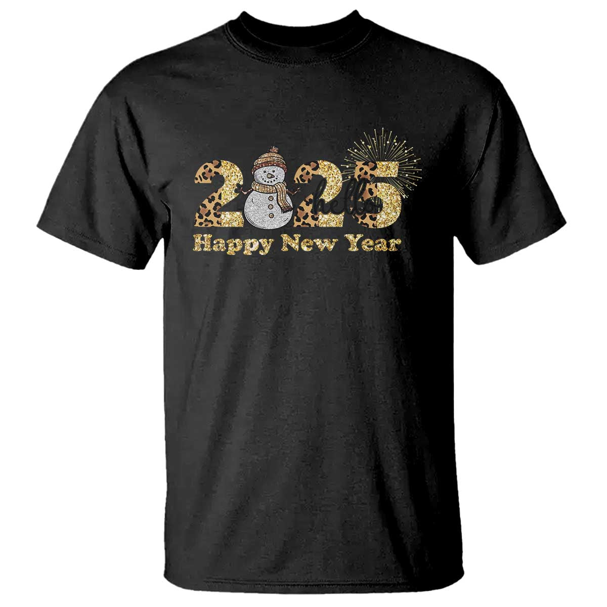 Hello 2025 Happy New Year T Shirt Fireworks Snowman - Wonder Print Shop