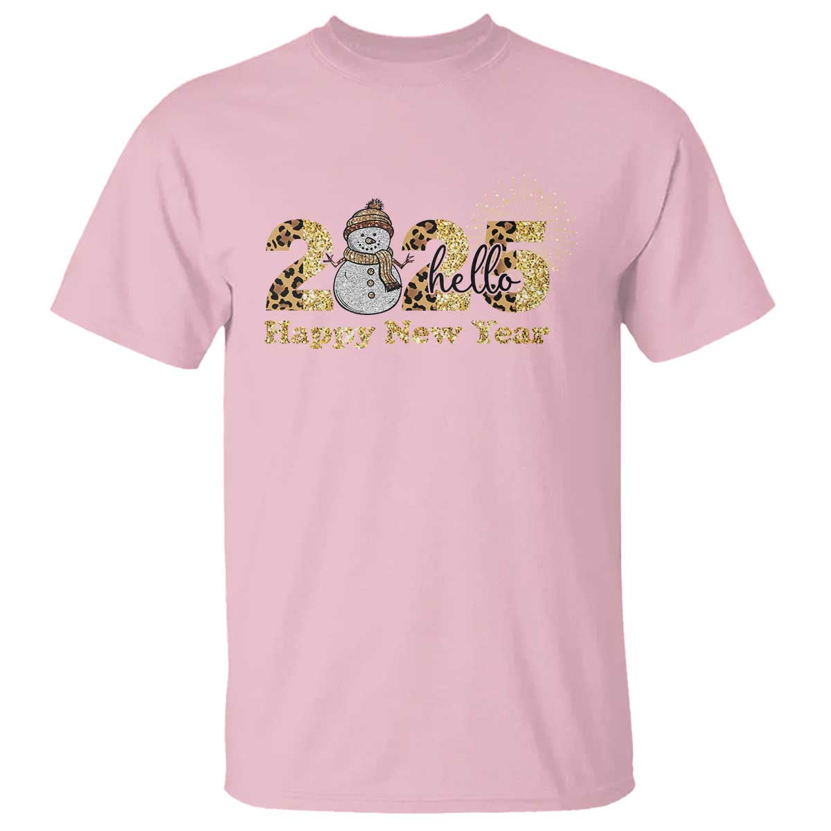 Hello 2025 Happy New Year T Shirt Fireworks Snowman - Wonder Print Shop