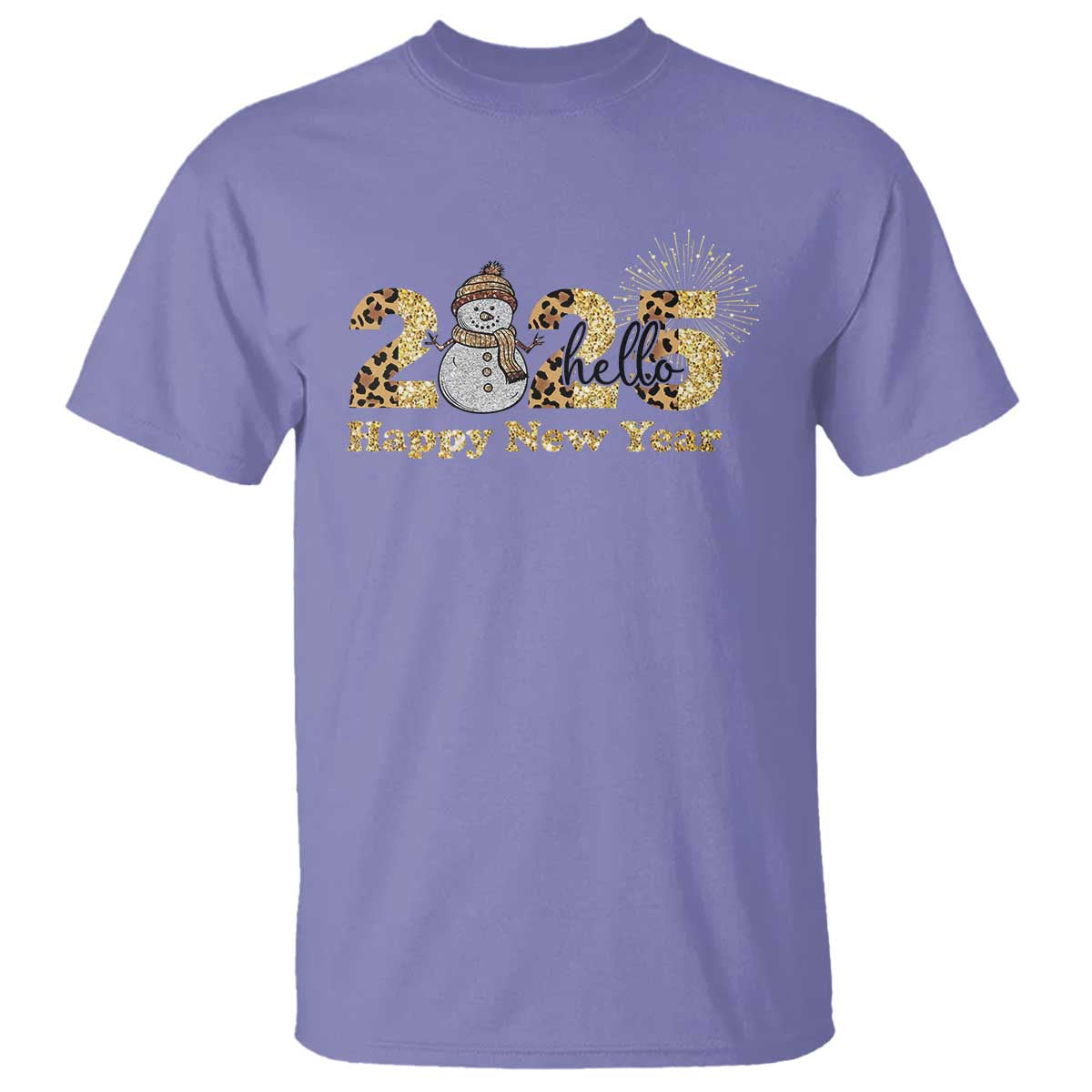 Hello 2025 Happy New Year T Shirt Fireworks Snowman - Wonder Print Shop