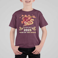 Chinese Lunar New Year 2025 Year Of The Snake T Shirt For Kid Cherry Blossom - Wonder Print Shop