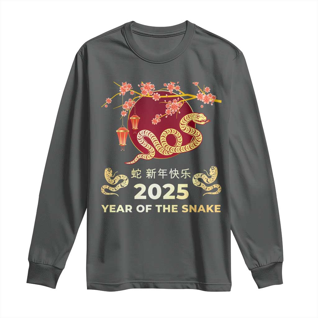 Chinese Lunar New Year 2025 Year Of The Snake Long Sleeve Shirt Cherry Blossom